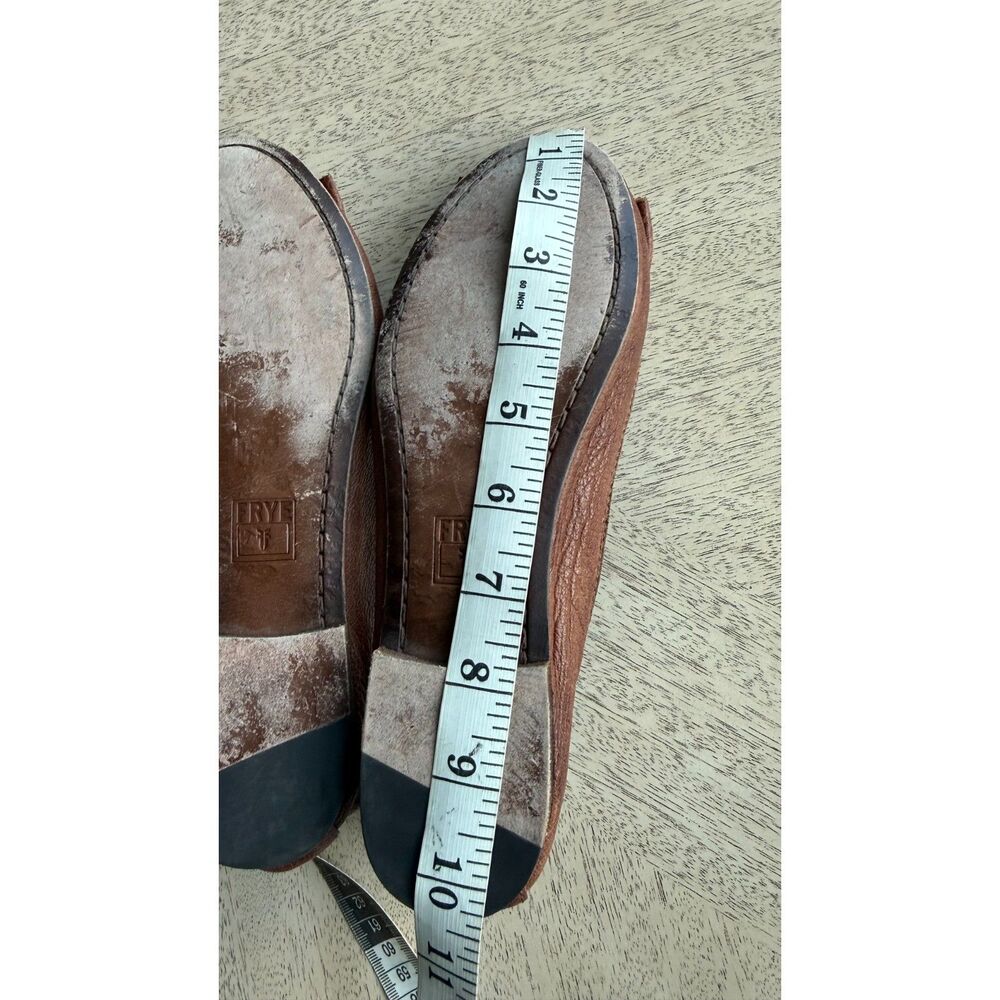 Frye Brown Leather Ballet Flats Studded Bow Distressed Western Boho Shoes - Picture 5 of 6
